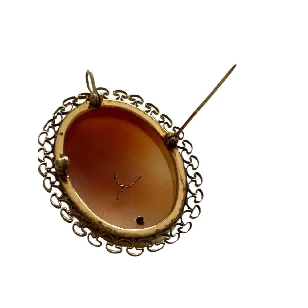 1/20 12K Yellow Gold Fill Carved Cameo Habille Brooch Pin Pendant 1.2 x 1.6